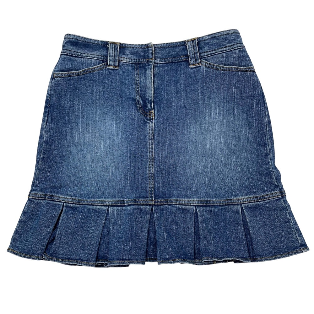 Pleated‎ Denim Skirt Petites 4P Y2K Style Modest Length Stretch Cotton by LOFT